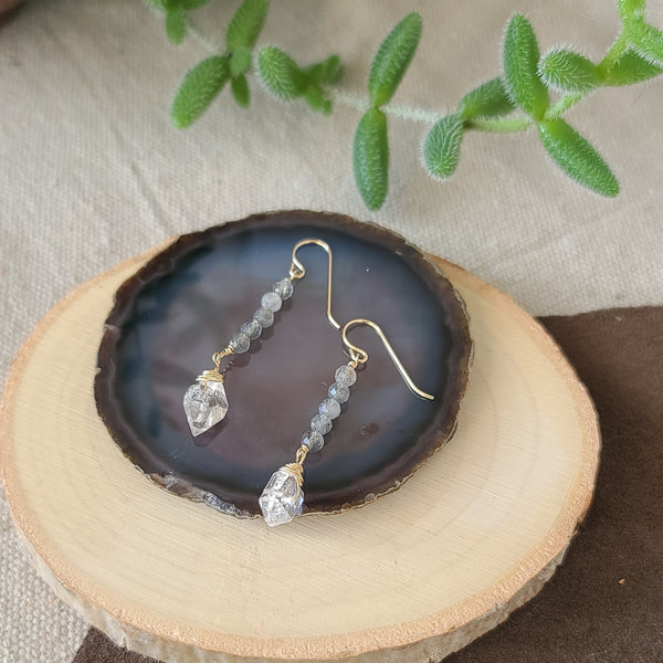 14k gold fill Herkimer Diamond & Labradorite Dangle Earrings