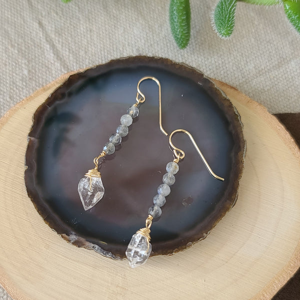 14k gold fill Herkimer Diamond & Labradorite Dangle Earrings