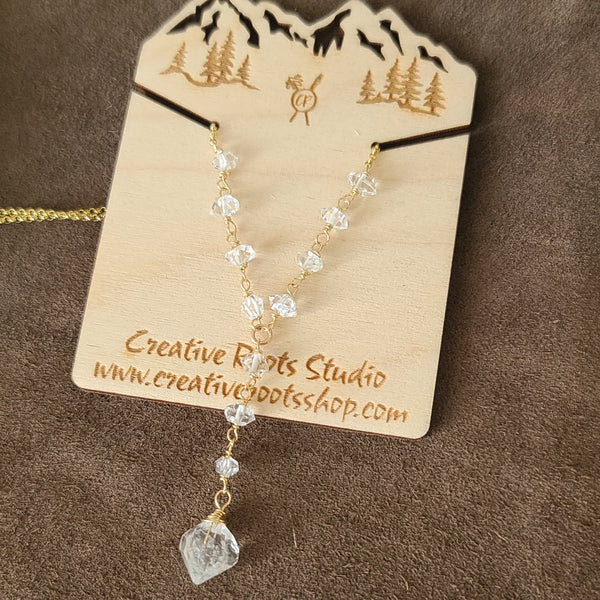 14k gold fill & Herkimer Diamond Lariat Necklace