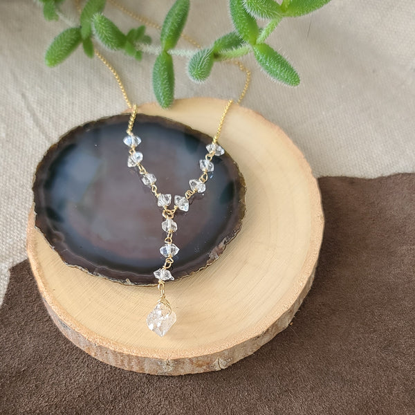 14k gold fill & Herkimer Diamond Lariat Necklace