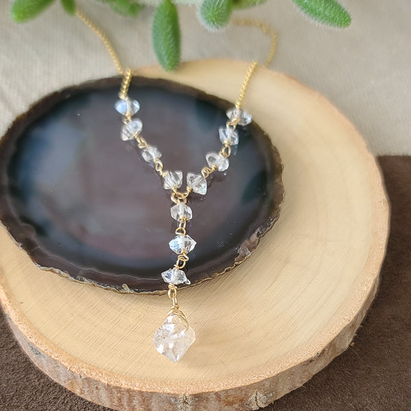 14k gold fill & Herkimer Diamond Lariat Necklace