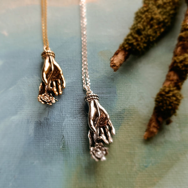 "In Her Garden" Charm-Sterling Silver Hand & Flower