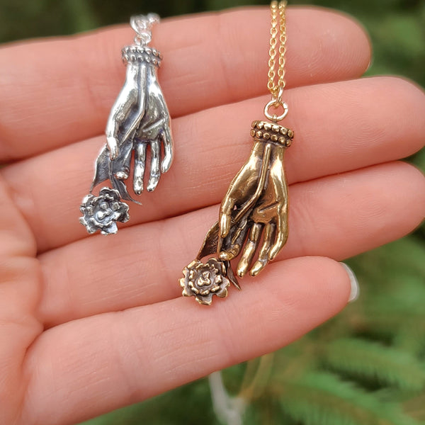 "In Her Garden" Charm-Sterling Silver Hand & Flower