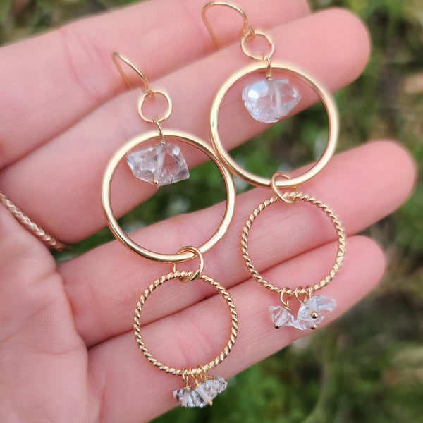 Herkimer Diamond & Gold Fill Chandelier Earrings