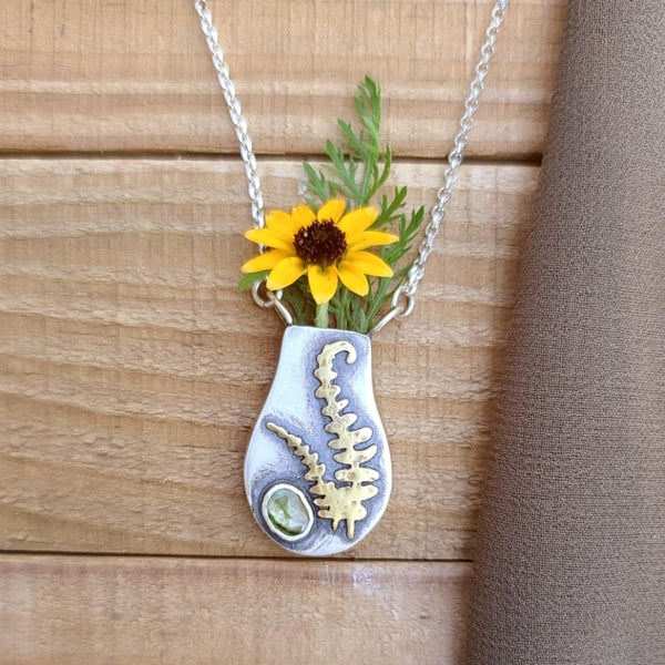 Fern & Tourmaline Mini Vase Pendant