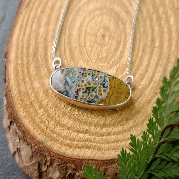 Orbicular ( Ocean ) Jasper Pendant with Mountain Scene