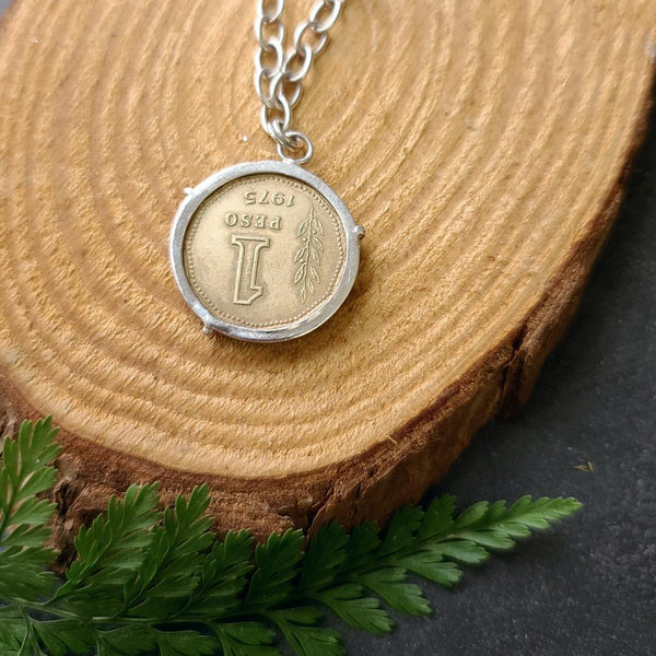 Two Tone Peso Coin with Cable Chain