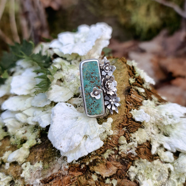 Sonoran Turquoise With Spring Flowers Statement Ring