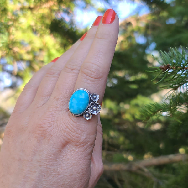 Sterling Silver & Turquoise Floral Statement Ring