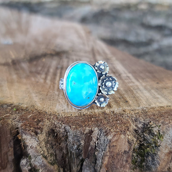 Sterling Silver & Turquoise Floral Statement Ring