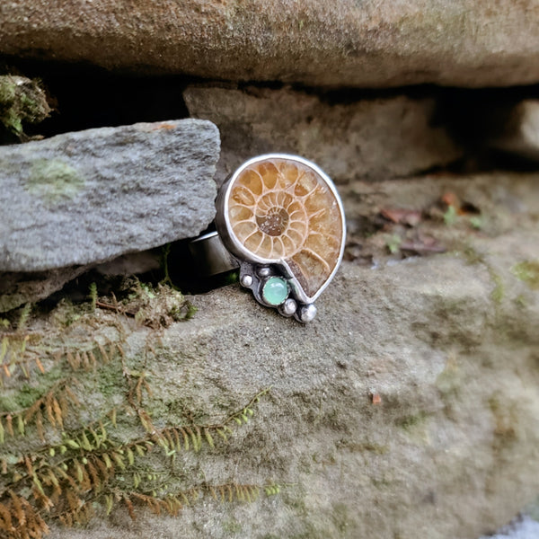 Sterling Silver Ammonite Fossil Statement Ring