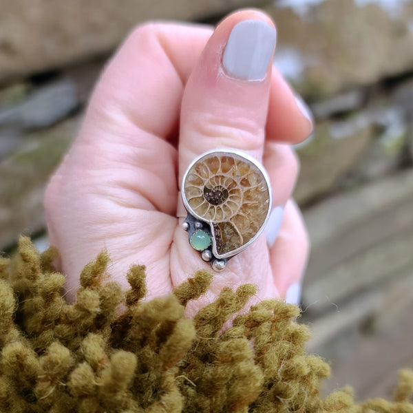 Sterling Silver Ammonite Fossil Statement Ring