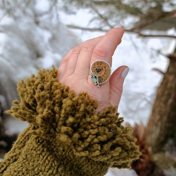 Sterling Silver Ammonite Fossil Statement Ring
