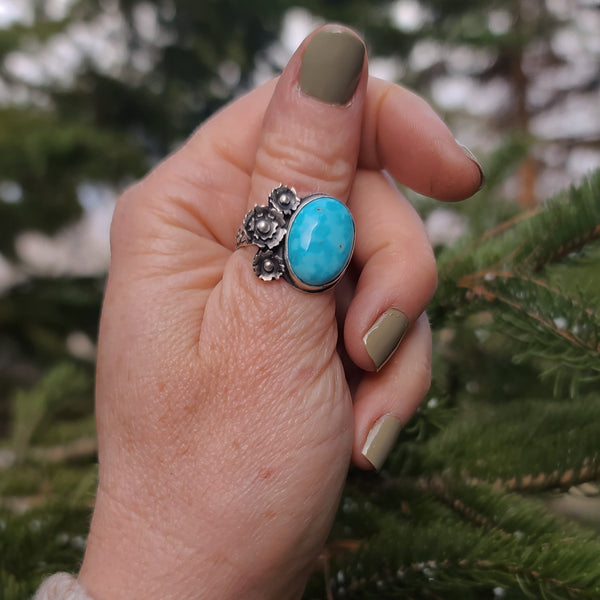 Sterling Silver & Turquoise Floral Statement Ring