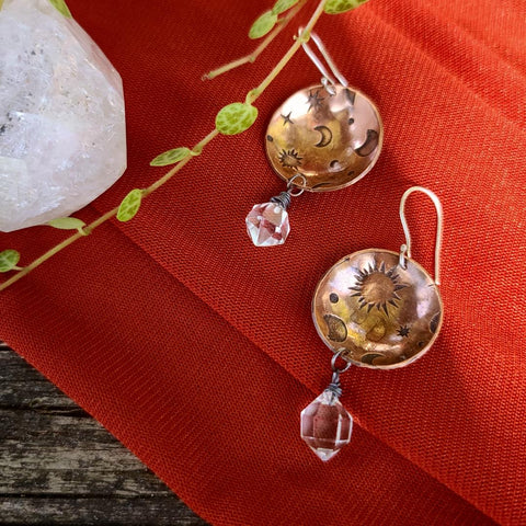 Celestial Copper & Quartz Earrings