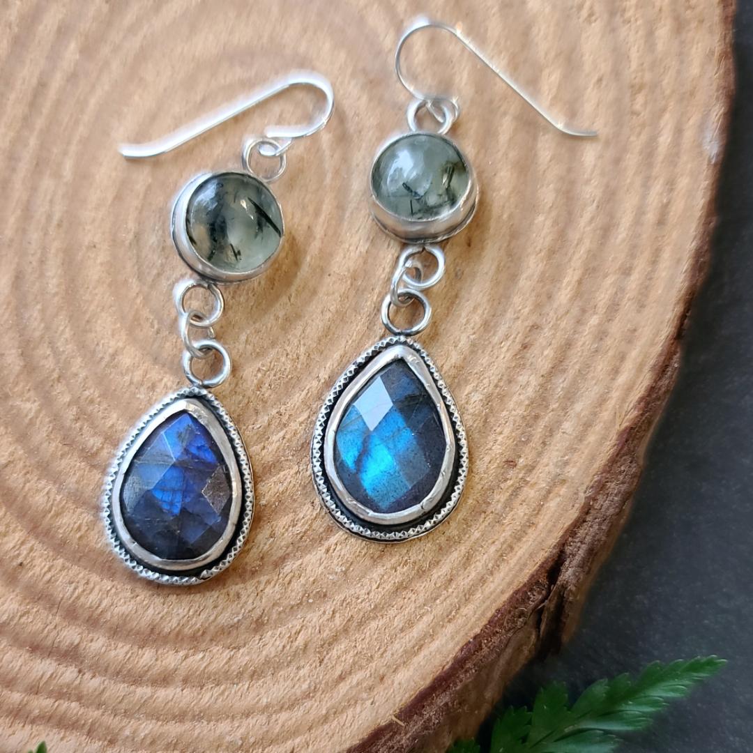 Labradorite & Prehnite Dangle Earrings