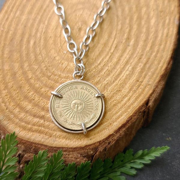 Two Tone Peso Coin with Cable Chain