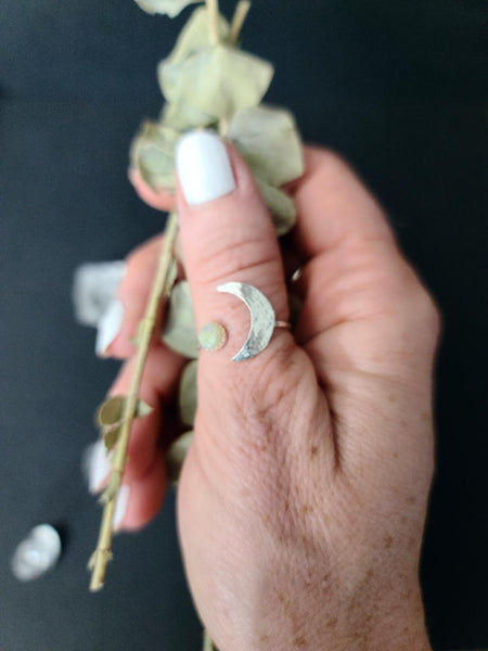 Sterling Silver Opal & Crescent Moon Wrap Ring