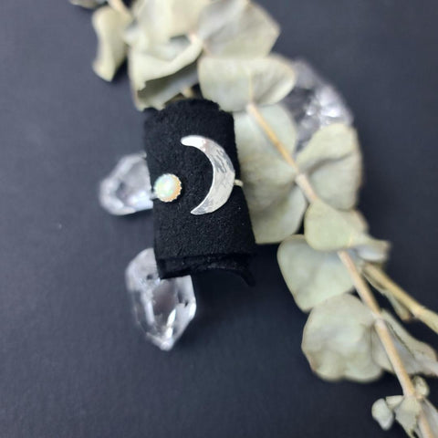 Sterling Silver Opal & Crescent Moon Wrap Ring